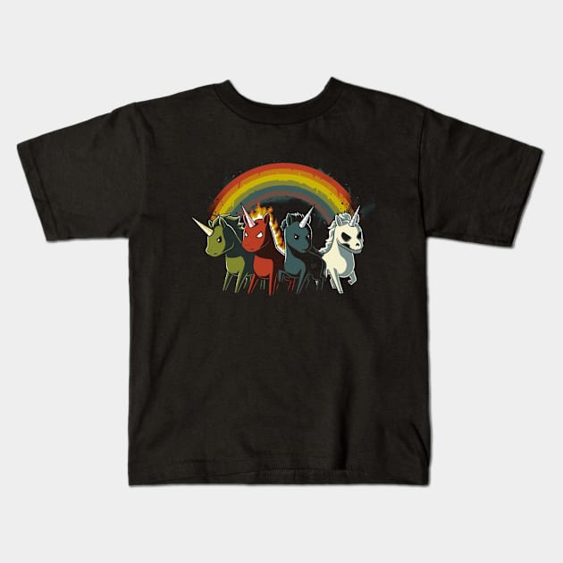 Four Unic corns of the Apocalypse Kids T-Shirt by Evelyn M. Prieto